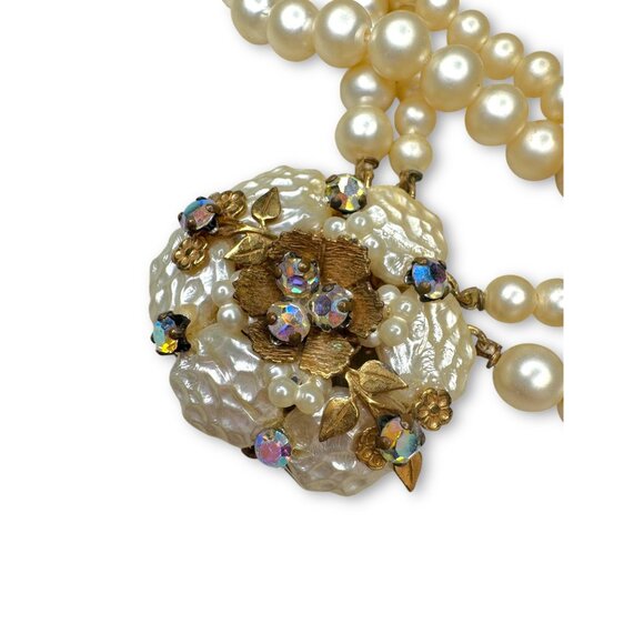 Miriam Haskell Faux Pearl Aurora Borealis Necklace Bracelet Earrings Set - Picture 3 of 13